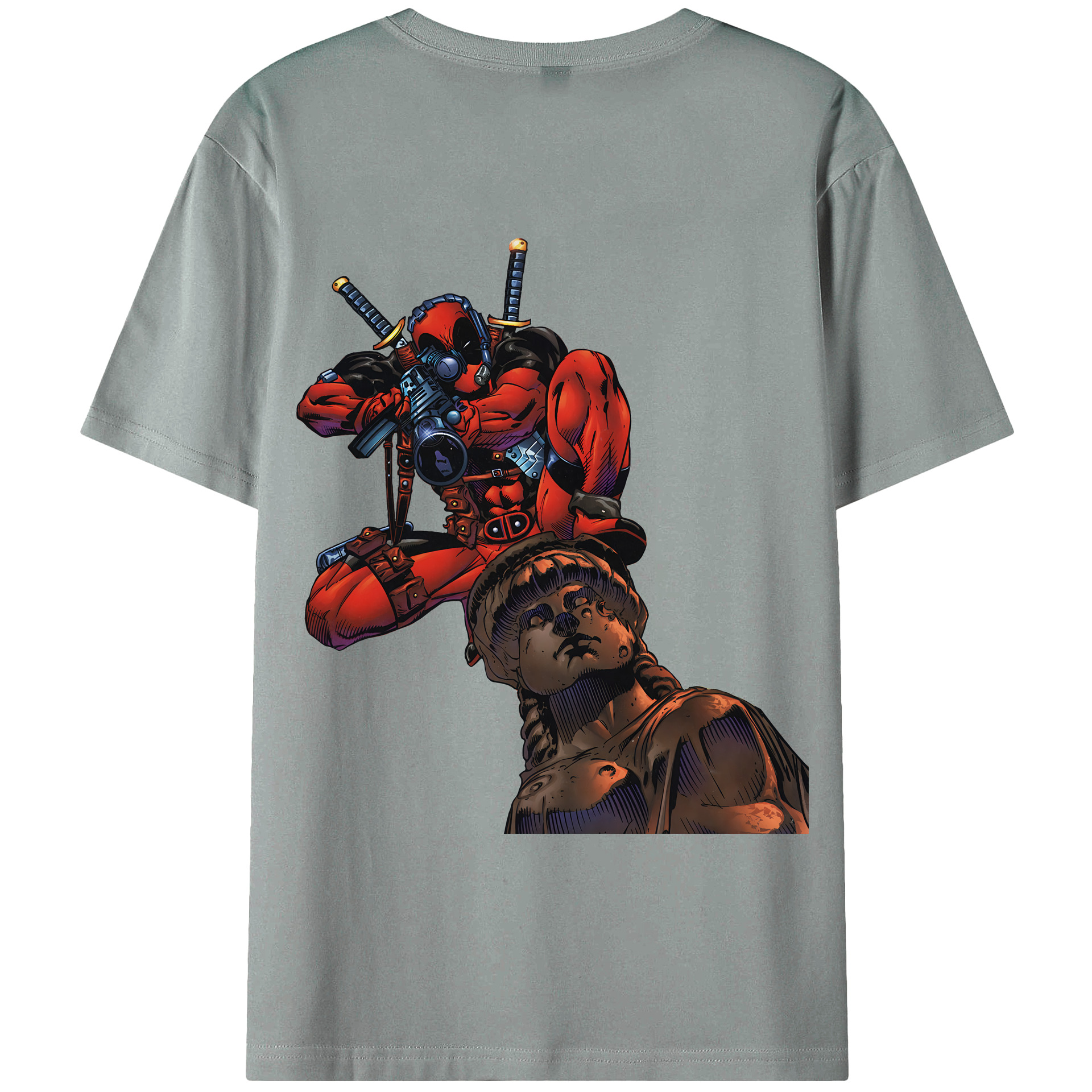 （画像用） Deadpool デッドプール 綿100％ メンズ半袖Tシャツ（バックプリント） 通気性